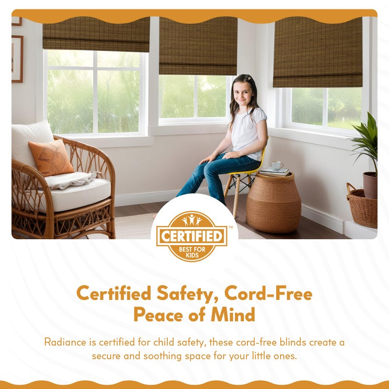 Radiance Cordless Bamboo Roman Shades for Windows - Flatstick Bamboo Blinds for Semi-Private Light Control - Easy to Lift & Fold Up Window Shades - Cocoa - 29 in. W x 64 in. L - (2216304E) - Image 4